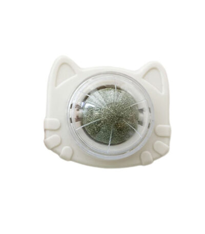 TaraPet Catnip for Oral Health Wall Ball Stick-on Design Teeth Grinding Freshens Breath Cartoon Style Cat Toy (White)