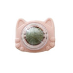 TaraPet Catnip for Oral Health Wall Ball Stick-on Design Teeth Grinding Freshens Breath Cartoon Style Cat Toy (Pink)