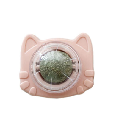 TaraPet Catnip for Oral Health Wall Ball Stick-on Design Teeth Grinding Freshens Breath Cartoon Style Cat Toy (Pink)
