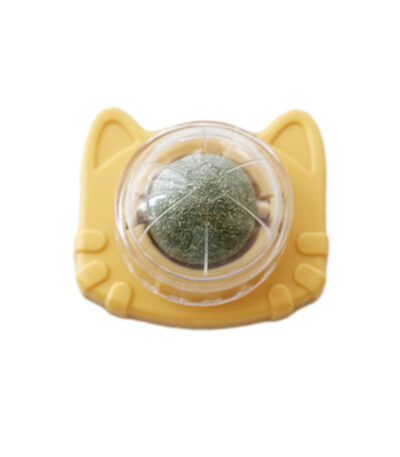 TaraPet Catnip for Oral Health Wall Ball Stick-on Design Teeth Grinding Freshens Breath Cartoon Style Cat Toy (Yellow)