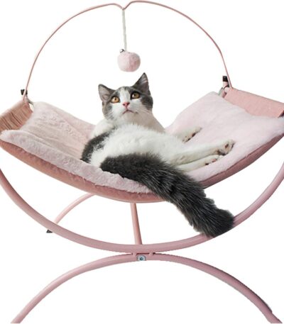 TaraPet Cat Hammock Bed Elevated Soft Plush Comfy Detachable Sleeping Bed for Cats with Dangling Ball for Play