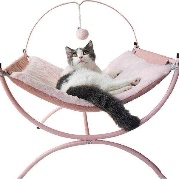 TaraPet Cat Hammock Bed Elevated Soft Plush Comfy Detachable Sleeping Bed for Cats with Dangling Ball for Play