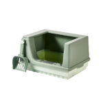 TaraPet Cat Litter Box Litter Tray Bottom Detachable Semi Enclosed with Scoop Polished Interior Easy to Clean for Small Pets Leakproof Sturdy (Green)