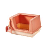 TaraPet Cat Litter Box Litter Tray Bottom Detachable Semi Enclosed with Scoop Polished Interior Easy to Clean for Small Pets Leakproof Sturdy (Pink)