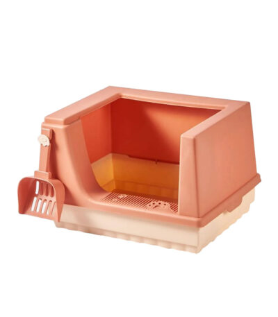 TaraPet Cat Litter Box Litter Tray Bottom Detachable Semi Enclosed with Scoop Polished Interior Easy to Clean for Small Pets Leakproof Sturdy (Pink)