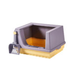 TaraPet Cat Litter Box Litter Tray Bottom Detachable Semi Enclosed with Scoop Polished Interior Easy to Clean for Small Pets Leakproof Sturdy (Purple)