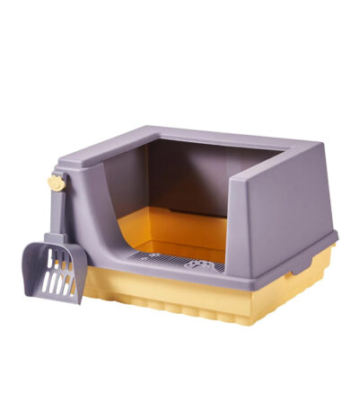 TaraPet Cat Litter Box Litter Tray Bottom Detachable Semi Enclosed with Scoop Polished Interior Easy to Clean for Small Pets Leakproof Sturdy (Purple)