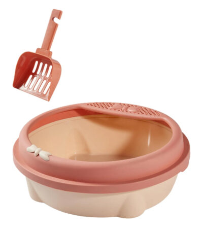 TaraPet Cat Litter Box Open Top Kitten Potty Toilet Indoor Cats Cage Accessories Cats Toilet Pet Litter Pan for Small and Medium Cats (Pink)