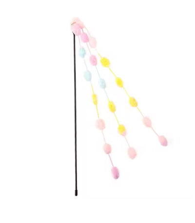 TaraPet Plush Ball Cat Teaser Wand Toy for Cats (Pink)