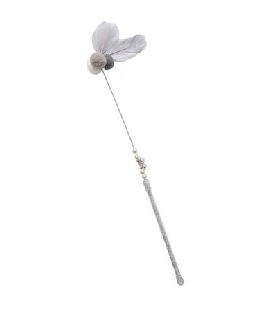 TaraPet Pompom Feather Bell Interactive Cat Wand Teaser Toy (Gray)