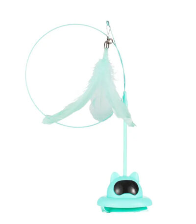 TaraPet Holding Suction Base Stimulating Exercise Toy With Bell Natural Realistic Bird Feathers Wand Toys for Cats (Green)