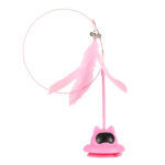 TaraPet Holding Suction Base Stimulating Exercise Toy With Bell Natural Realistic Bird Feathers Wand Toys for Cats (Pink)