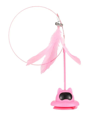 TaraPet Holding Suction Base Stimulating Exercise Toy With Bell Natural Realistic Bird Feathers Wand Toys for Cats (Pink)