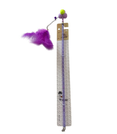 TaraPet Hairball Feather Plastic Pole Cat Teaser Interactive Wand Toy (Purple)