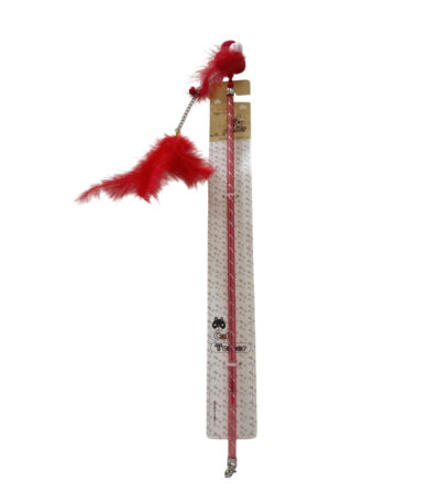 TaraPet Hairball Feather Plastic Pole Cat Teaser Interactive Wand Toy (Red)