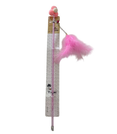 TaraPet Hairball Feather Plastic Pole Cat Teaser Interactive Wand Toy (Pink)