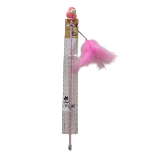 TaraPet Hairball Feather Plastic Pole Cat Teaser Interactive Wand Toy (Pink)