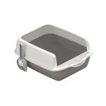 TaraPet Open Top Kitty Litter Pan Tall Supplies Detachable Large Semi Enclosed Stain Resistant Heighten Cat Toilet (White-Gray)