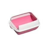 TaraPet Open Top Kitty Litter Pan Tall Supplies Detachable Large Semi Enclosed Stain Resistant Heighten Cat Toilet (White-Pink)