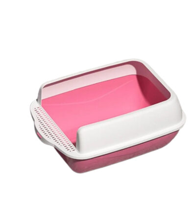 TaraPet Open Top Kitty Litter Pan Tall Supplies Detachable Large Semi Enclosed Stain Resistant Heighten Cat Toilet (White-Pink)