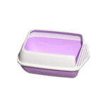 TaraPet Open Top Kitty Litter Pan Tall Supplies Detachable Large Semi Enclosed Stain Resistant Heighten Cat Toilet (White-Purple)