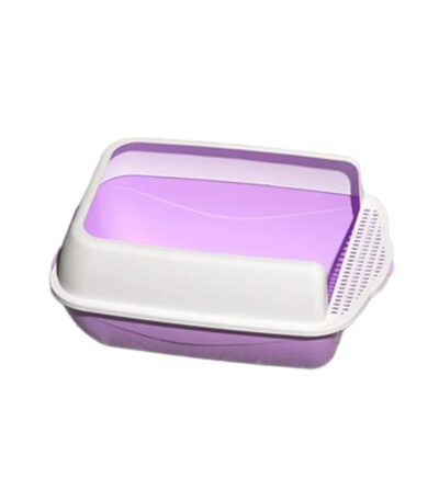 TaraPet Open Top Kitty Litter Pan Tall Supplies Detachable Large Semi Enclosed Stain Resistant Heighten Cat Toilet (White-Purple)