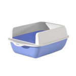 TaraPet Open Top Kitty Litter Pan Tall Supplies Detachable Large Semi Enclosed Stain Resistant Heighten Cat Toilet (White-Blue)