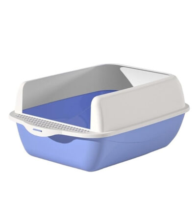 TaraPet Open Top Kitty Litter Pan Tall Supplies Detachable Large Semi Enclosed Stain Resistant Heighten Cat Toilet (White-Blue)
