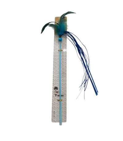 TaraPet Feather Ribbon Plastic Pole Cat Teaser Interactive Wand Toy (Blue)