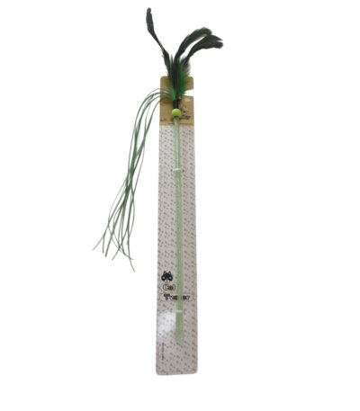 TaraPet Feather Ribbon Plastic Pole Cat Teaser Interactive Wand Toy (Green)