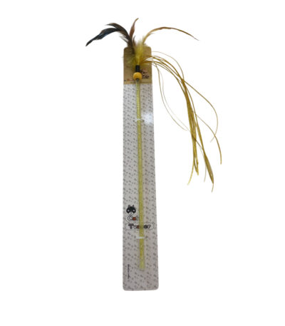 TaraPet Feather Ribbon Plastic Pole Cat Teaser Interactive Wand Toy (Yellow)