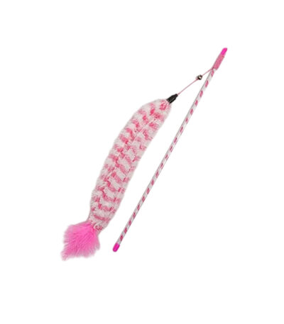 TaraPet Plush Feather Bell Soft Teaser Playing Stick Wand Interactive Cat Toy (Pink)