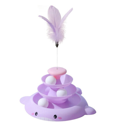 TaraPet Cat Ball Track Tower 3 Layers Turntable Cat Track Toy with Moving Balls Feathers Interactive Cat Toys for Indoor Cats