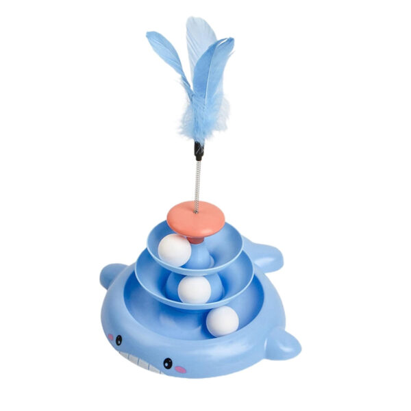 TaraPet Cat Ball Track Tower 3 Layers Turntable Cat Track Toy with Moving Balls Feathers Interactive Cat Toys for Indoor Cats