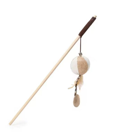 TaraPet Natural Wood Cat Teaser Wand Toy with Teaser Refills for Cats (Option 1)