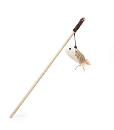 TaraPet Natural Wood Cat Teaser Wand Toy with Teaser Refills for Cats (Option 2)