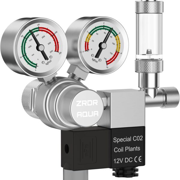 Tankii CO2 Regulator Aquarium 12V DC CO2 Solenoid Pressure Adjustable, Bubble Counter with Check Valve, Aquarium Co2 System CGA320 Side Open Cylinder