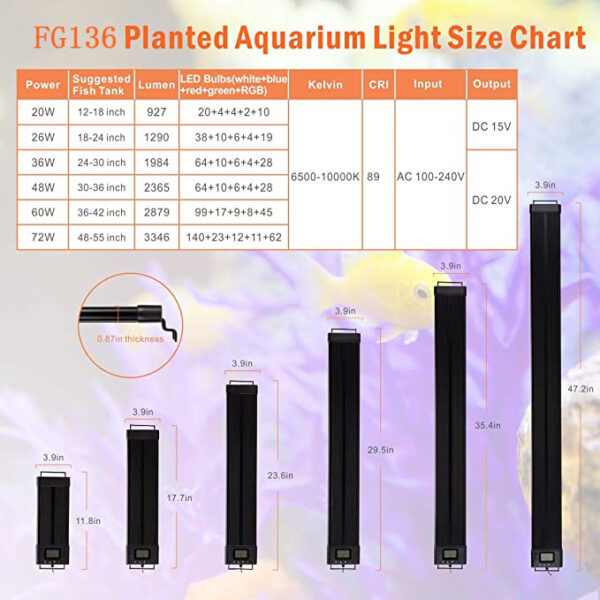 Tankii Full Spectrum LED Aquarium Light for Freshwater Planted With Sunrise Sunset Model